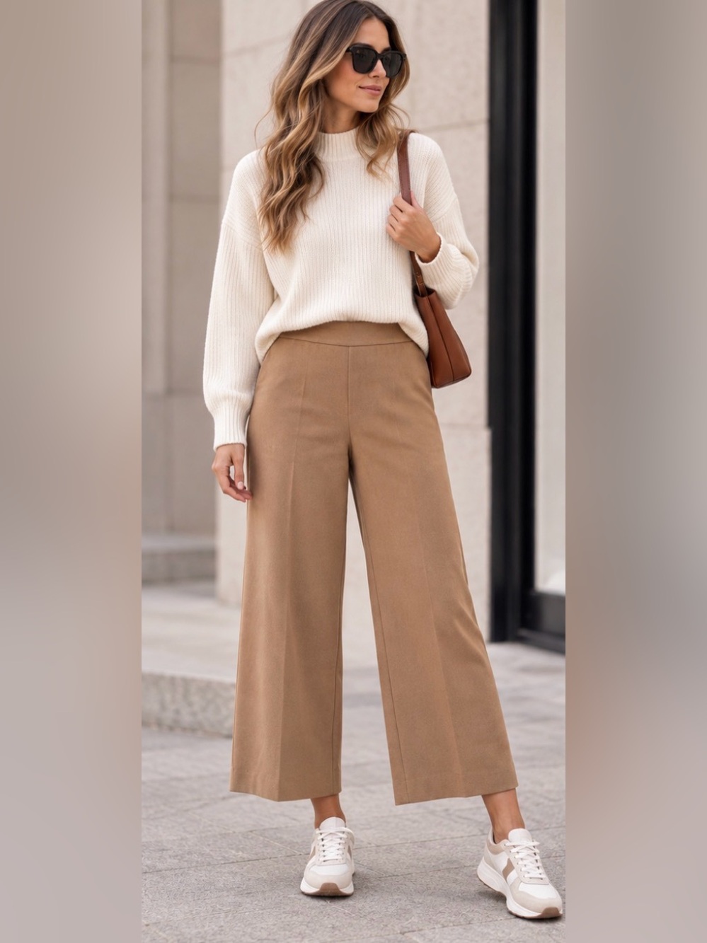 Pink Martini Camel Cropped Wide Leg Pants Size M High Rise